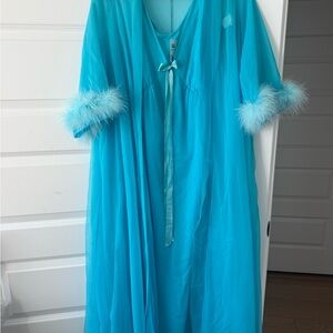Luxurious Sheer Blue Robe with Feather Accents